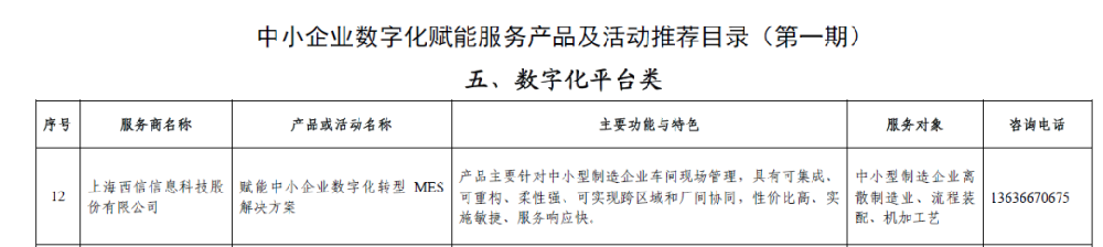 西信信息MES解决方案入选工信部首期数字化推荐目录